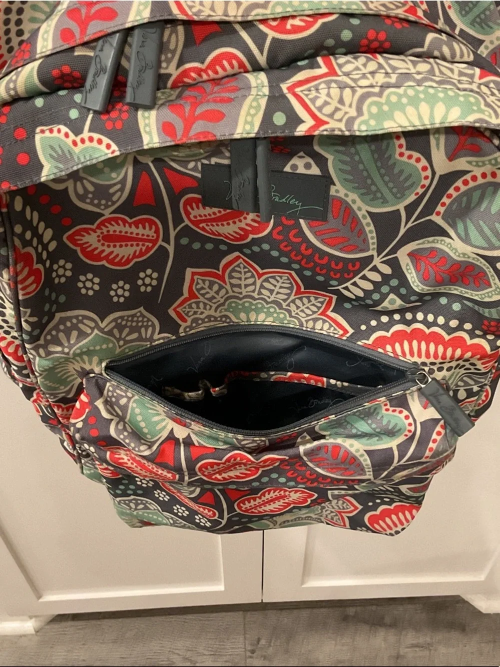 Vera Bradley Floral Backpack in Gray, Red, Green